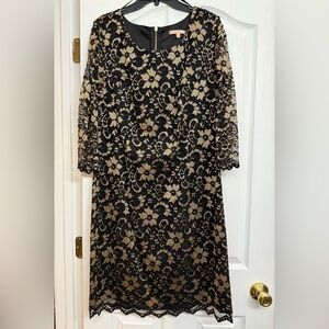 Gibson Latimer Black and Gold Floral Lace Dress